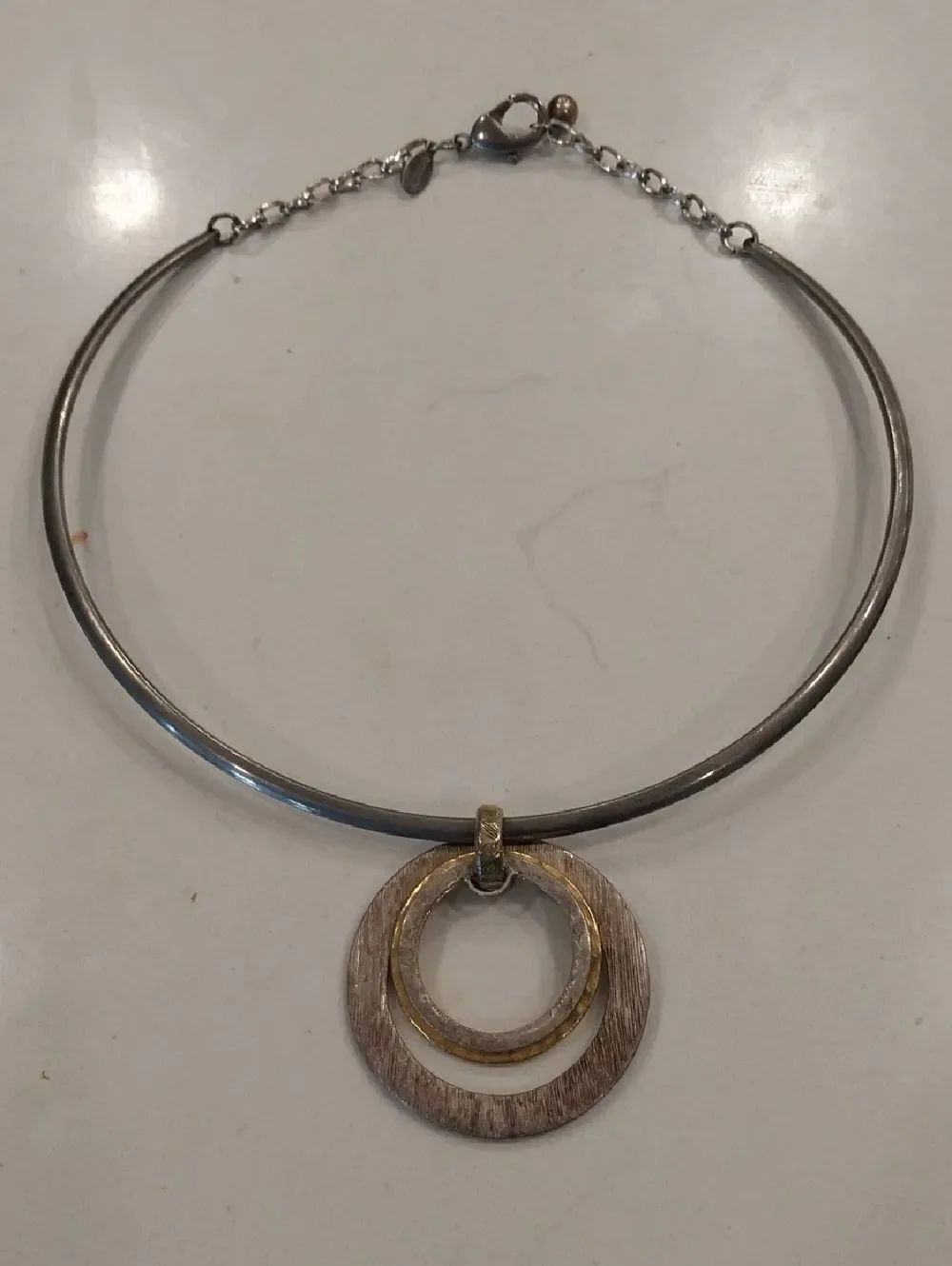 Chico's Two-Tone Layered Circle Collar Necklace in Silver and Gold...